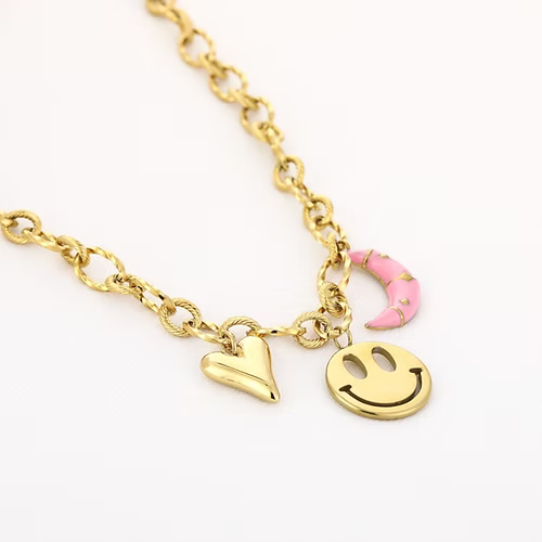Bedelketting smiley, hart, maan