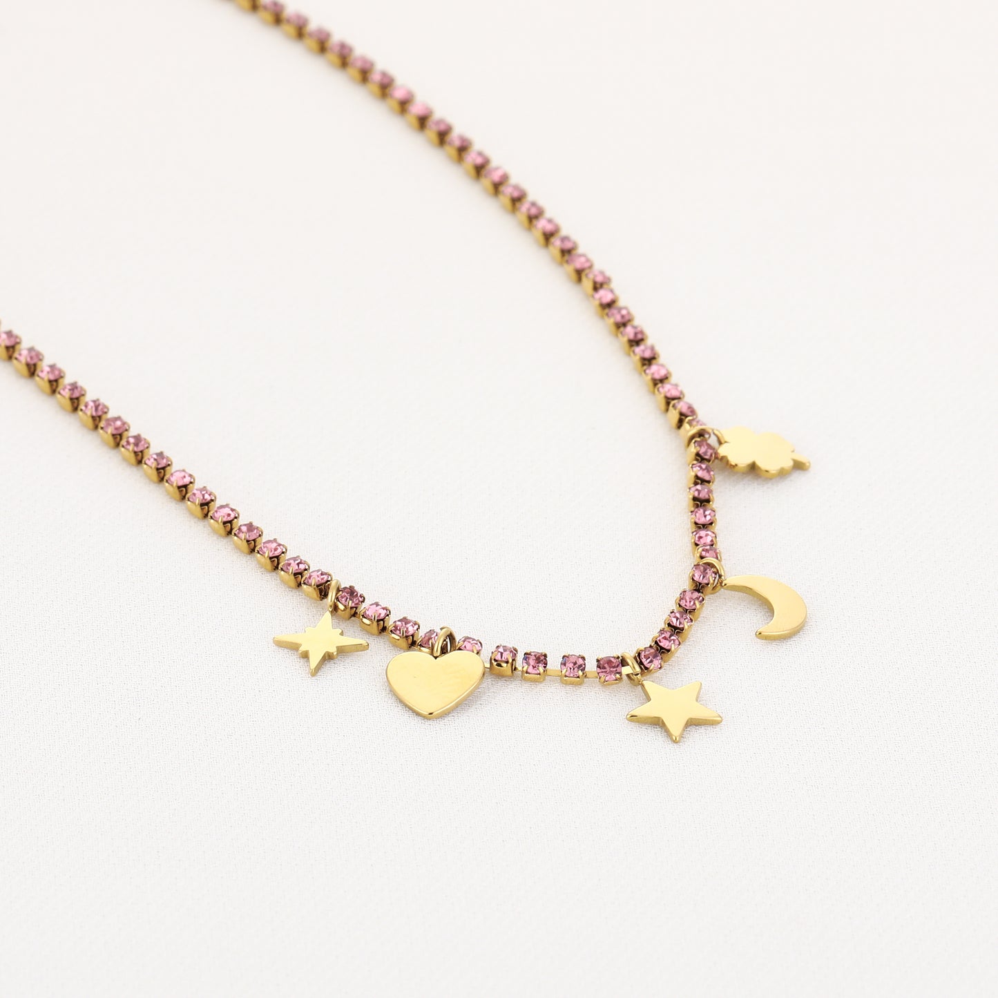 Strass party ketting met bedels Pink
