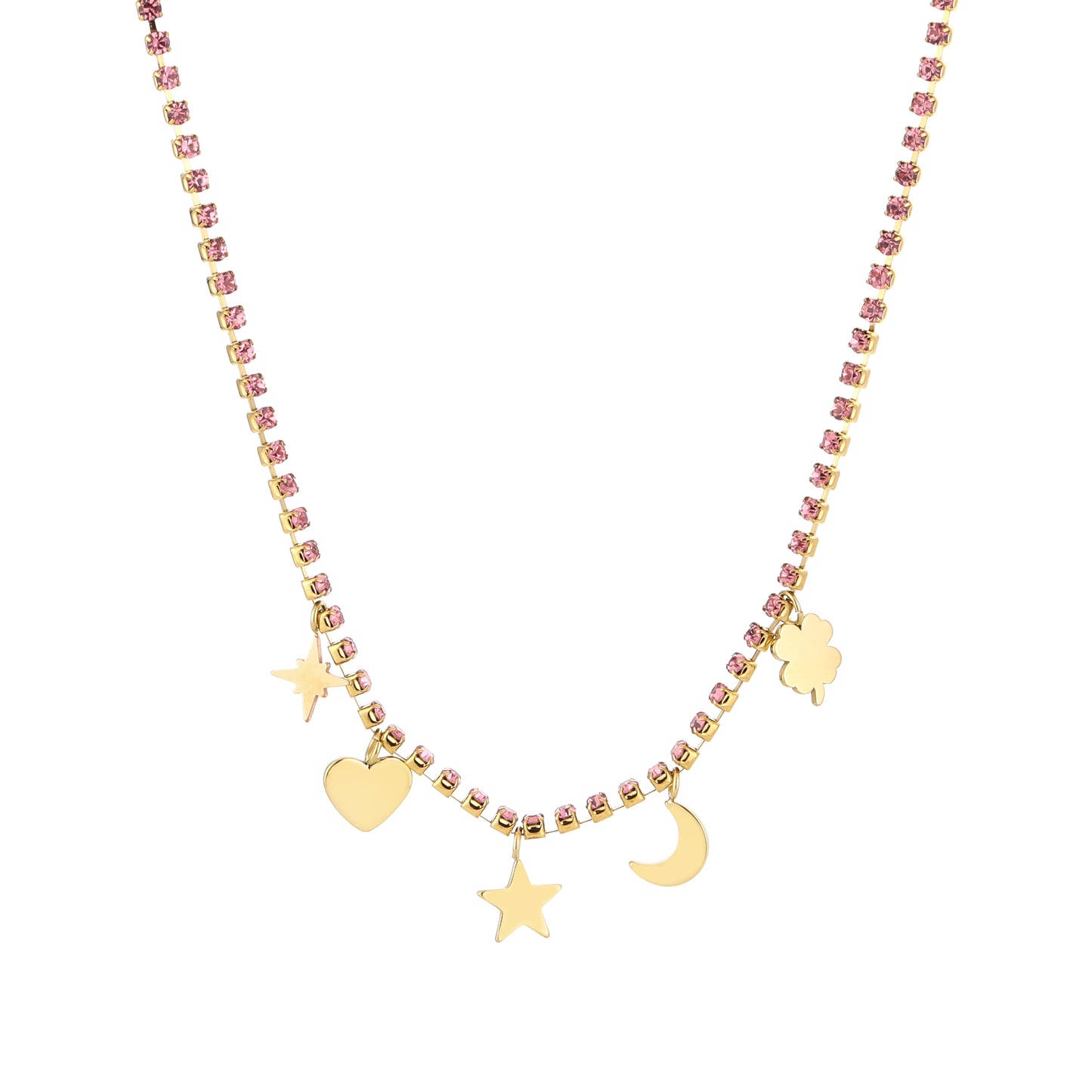 Strass party ketting met bedels Pink